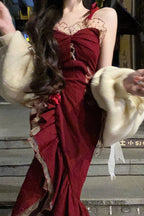 Princess High Low Spaghetti Straps Lolita Dress Christmas Dress Burgundy Birthday Dresses