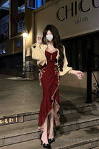 Princess High Low Spaghetti Straps Lolita Dress Christmas Dress Burgundy Birthday Dresses