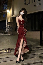 Princess High Low Spaghetti Straps Lolita Dress Christmas Dress Burgundy Birthday Dresses