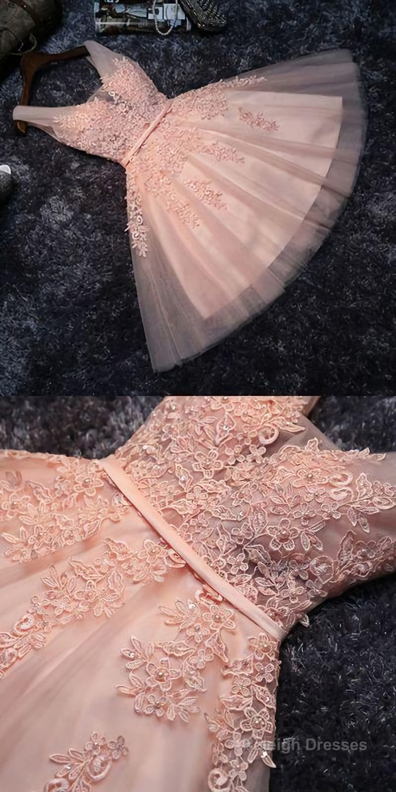 Princess Lace Appliqued Tulle Homecoming Dresses Blush Pink Short Bridesmaid Dress Short Homecoming Dresses Secondary image