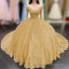 Princess Lace Off Shoulder Gold Quinceanera Dresses Applique With Bow