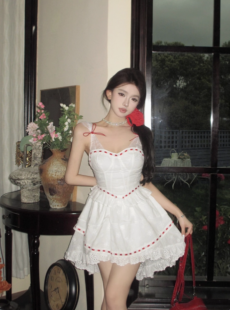 Princess Lace Stitching White Sling Waist Cake Birthday Skirt Homecoming Dress Main image
