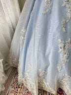 Princess Light Blue Lace Tulle Ball Gown Prom Dress Sweet 16Th Dress