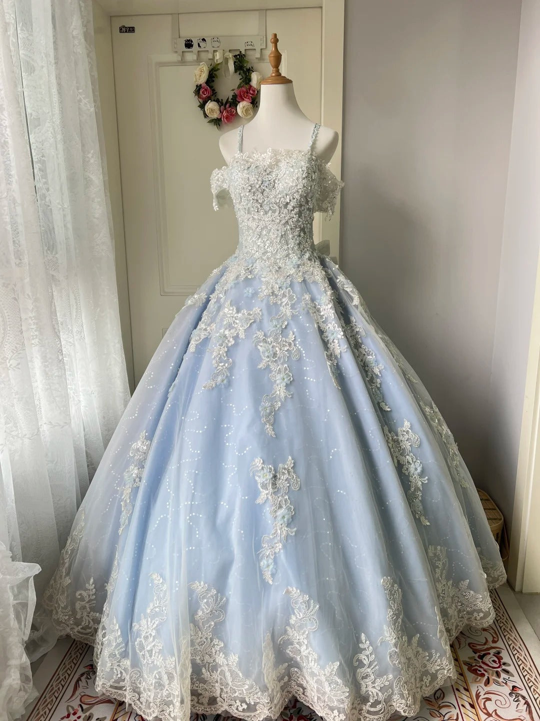 Princess Light Blue Lace Tulle Ball Gown Prom Dress Sweet 16Th Dress Main image