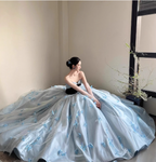 Princess Light Blue Sweetheart Neck 3D Butterfly Embellished Tulle Satin Long Formal Prom Dress
