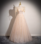 Princess Light Champagne Square Neck Puff Sleeve Bow Tulle Long Ball Gown Prom Dress Sweet 16 Dress