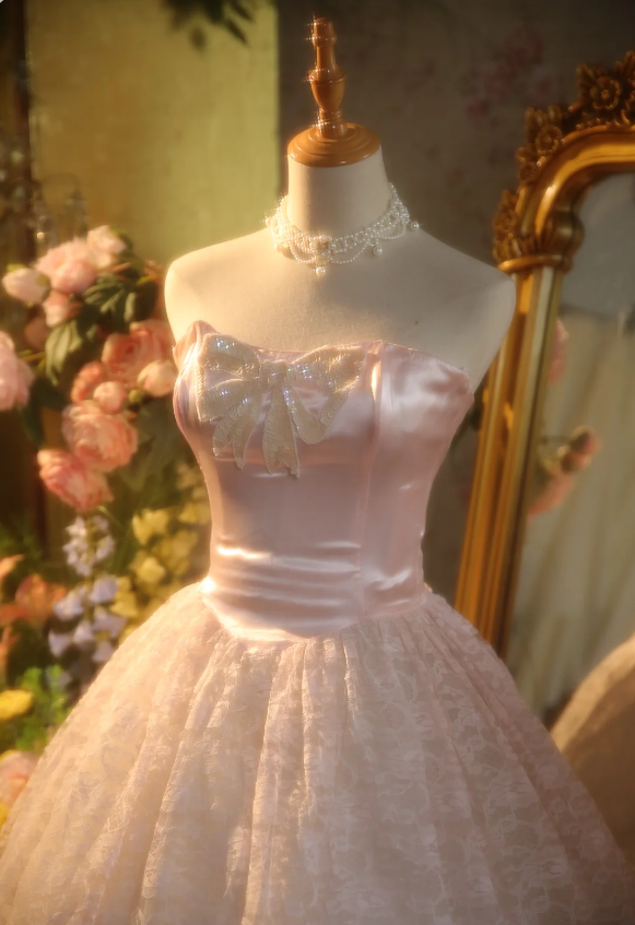 Princess Light Pink Strapless Lace Ball Gown Prom Dress Sweet 16 Dress Secondary image