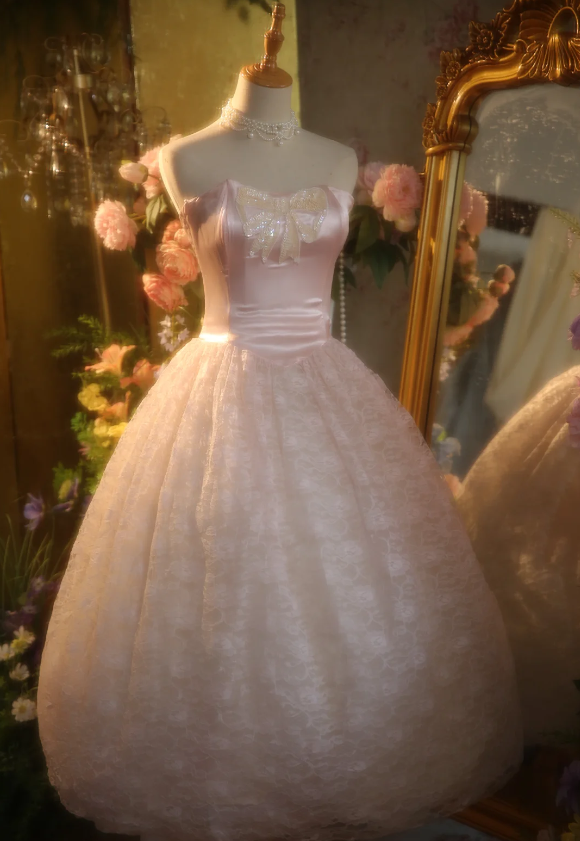 Princess Light Pink Strapless Lace Ball Gown Prom Dress Sweet 16 Dress