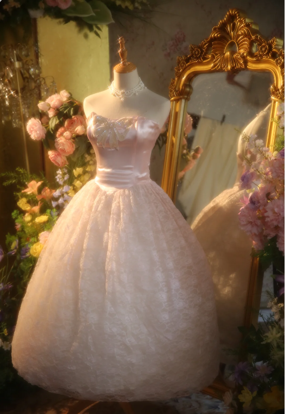 Princess Light Pink Strapless Lace Ball Gown Prom Dress Sweet 16 Dress Main image