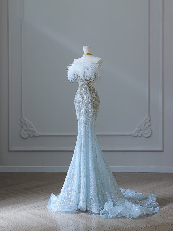Princess Mermaid Strapless Neckline Long Sequin Light Sky Blue Long Wedding Dress Brides Dresses Secondary image