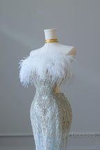 Princess Mermaid Strapless Neckline Long Sequin Light Sky Blue Long Wedding Dresses Brides Dress