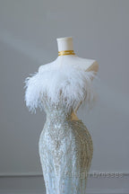 Princess Mermaid Strapless Neckline Long Sequin Light Sky Blue Long Wedding Dress Brides Dresses