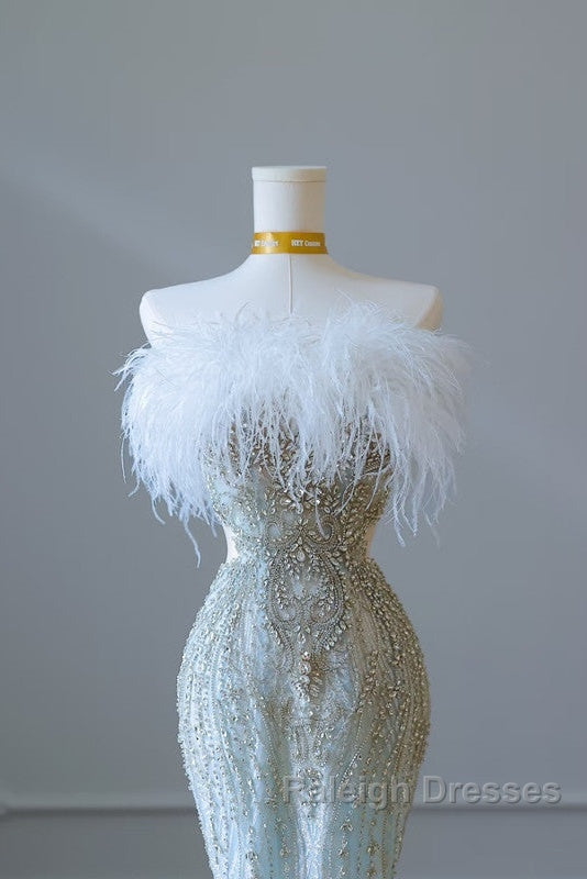 Princess Mermaid Strapless Neckline Long Sequin Light Sky Blue Long Wedding Dresses Brides Dress