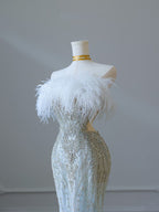 Princess Mermaid Strapless Neckline Long Sequin Light Sky Blue Long Wedding Dress Brides Dresses