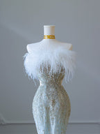 Princess Mermaid Strapless Neckline Long Sequin Light Sky Blue Long Wedding Dress Brides Dresses