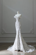 Princess Mermaid Strapless White Lace Long Wedding Dresses Brides Dress