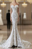 Princess Mermaid Strapless White Lace Long Wedding Dress Brides Dresses