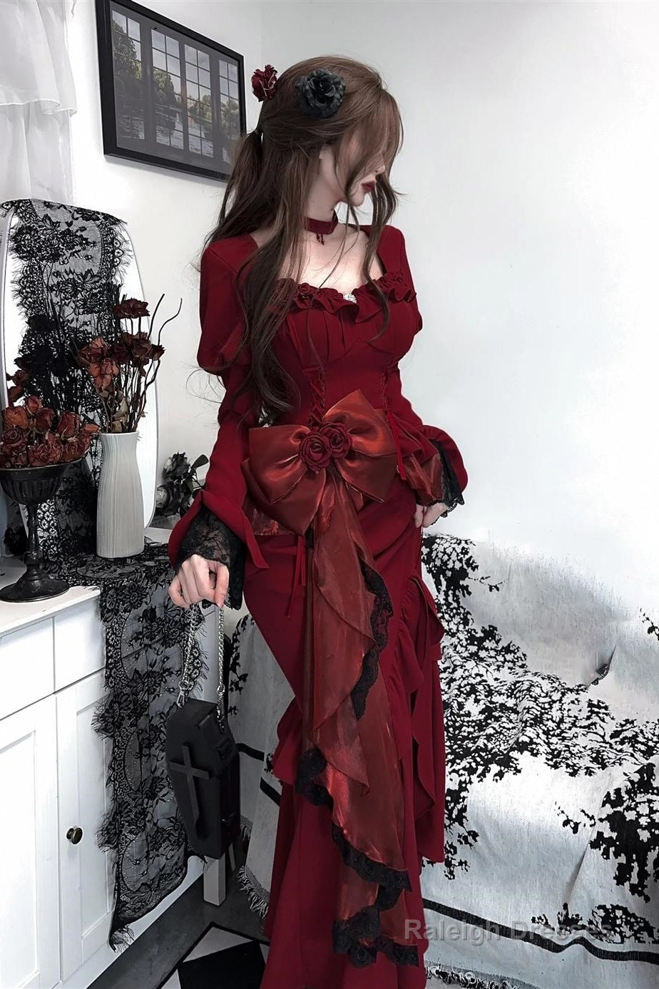 Princess Mermaid Sweetheart Lolita Dress Christmas Dress Burgundy Birthday Dresses Secondary image