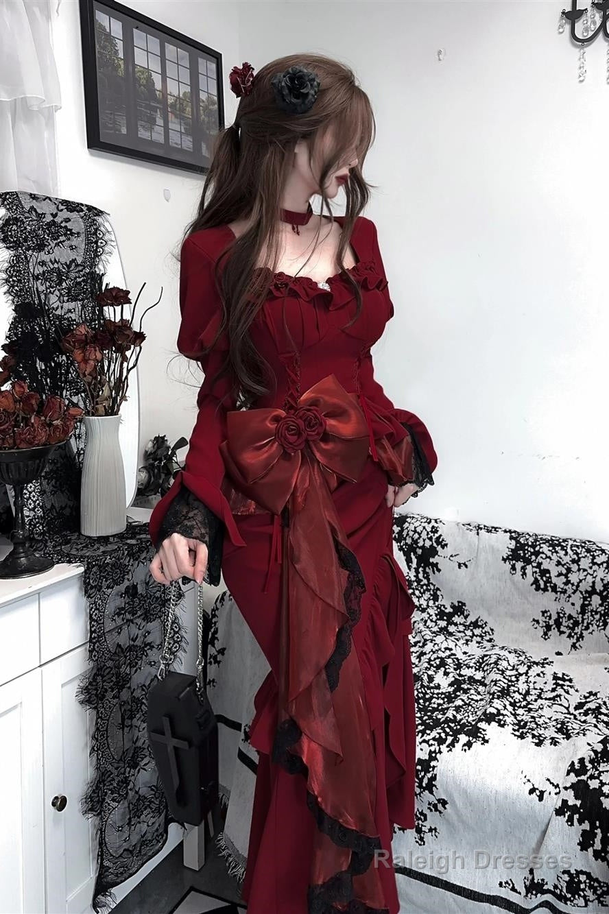 Princess Mermaid Sweetheart Lolita Dress Christmas Dress Burgundy Birthday Dresses