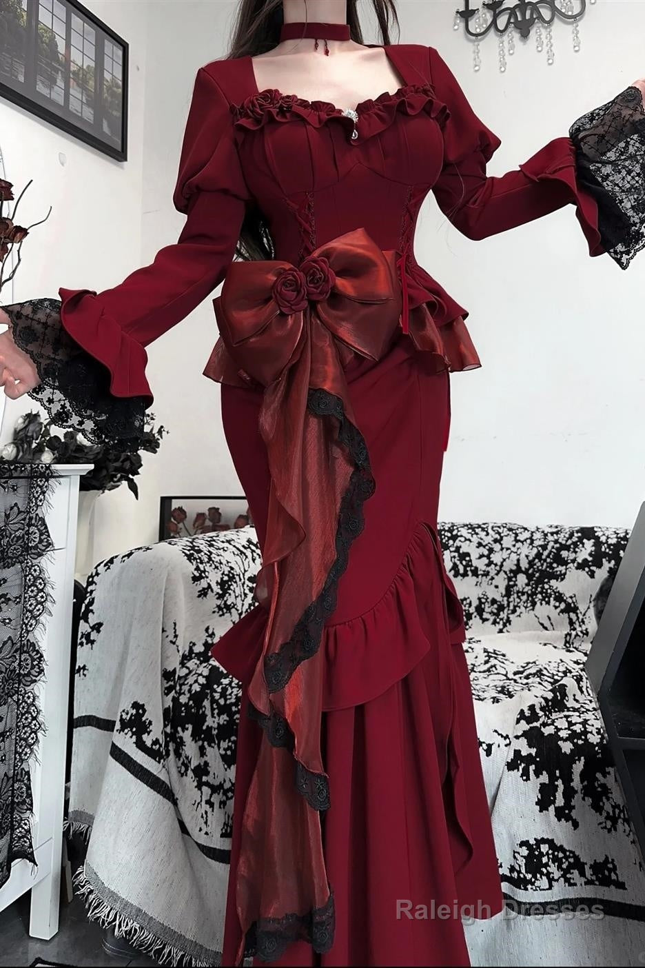 Princess Mermaid Sweetheart Lolita Dress Christmas Dress Burgundy Birthday Dresses