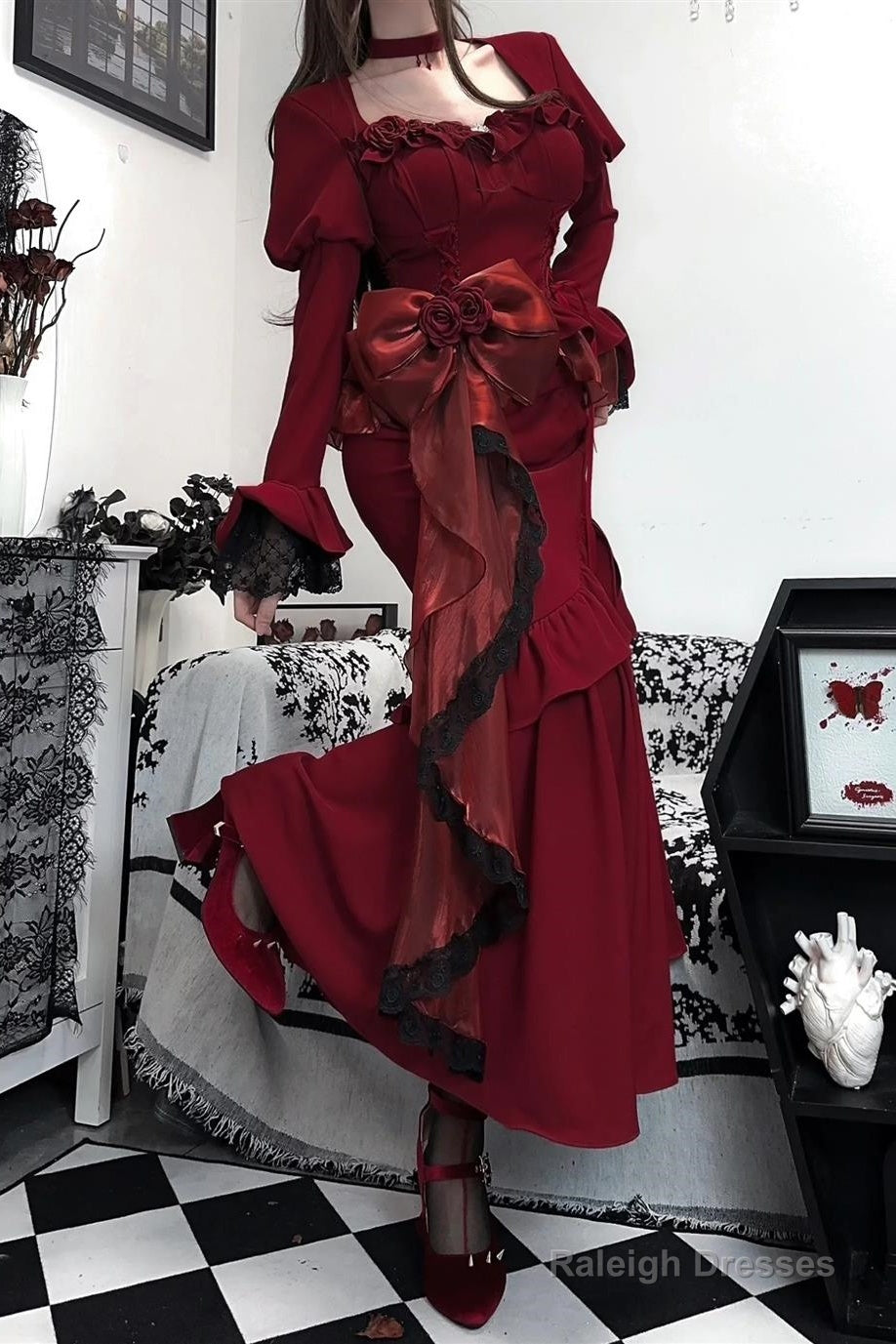 Princess Mermaid Sweetheart Lolita Dress Christmas Dress Burgundy Birthday Dresses