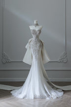 Princess Mermaid Sweetheart White Tulle Long Wedding Dress Brides Dresses