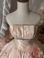 Princess Nude Pink Strapless 3D Floral Satin Train Ball Gown Prom Dress Sweet 16 Dress