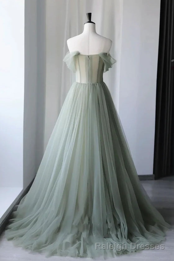 Princess Off the Shoulder Embroidering Tulle Sage Ball Gown Secondary image