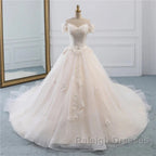 Princess Off The Shoulder Tulle Wedding Dresses With Lace Appliques Elegant Beautiful