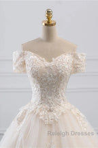 Princess Off The Shoulder Tulle Wedding Dress With Lace Appliques Elegant Beautiful