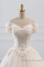Princess Off The Shoulder Tulle Wedding Dresses With Lace Appliques Elegant Beautiful