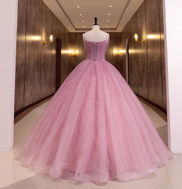 Princess Pink Bow Lace Tulle Ball Gown Prom Dress Sweet 16 Dress