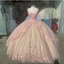 Princess Pink Quinceanera Dress Lace Appliques Sweet 15 Prom Ball Gowns