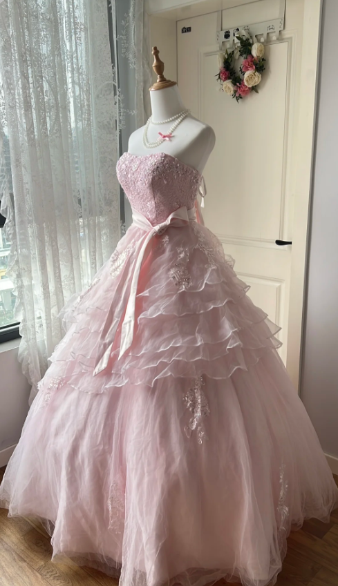 Princess Pink Strapless Tulle Ball Gown Prom Dress Secondary image