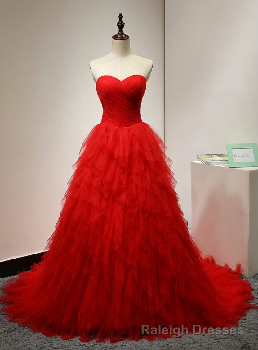 Princess Red Quinceanera Dresses Sweetheart Sweep Layered Main image