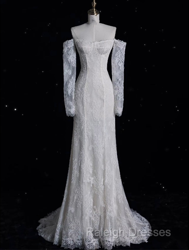 Princess Sheath Off The Shoulder White Lace Long Wedding Dresses Brides Dress