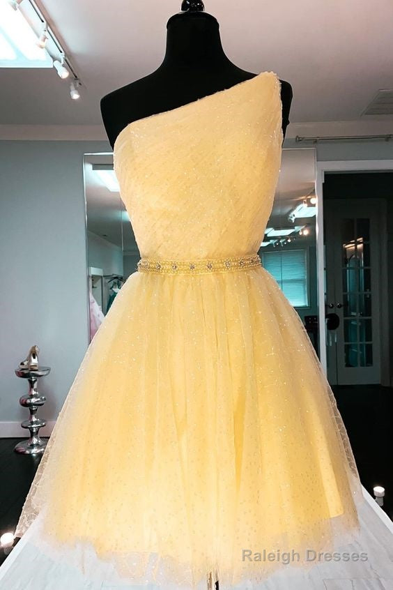 Princess Short One Shoulder Yellow Prom Dresses Homecoming Dresses