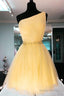 Princess Short One Shoulder Yellow Prom Dresses Homecoming Dresses