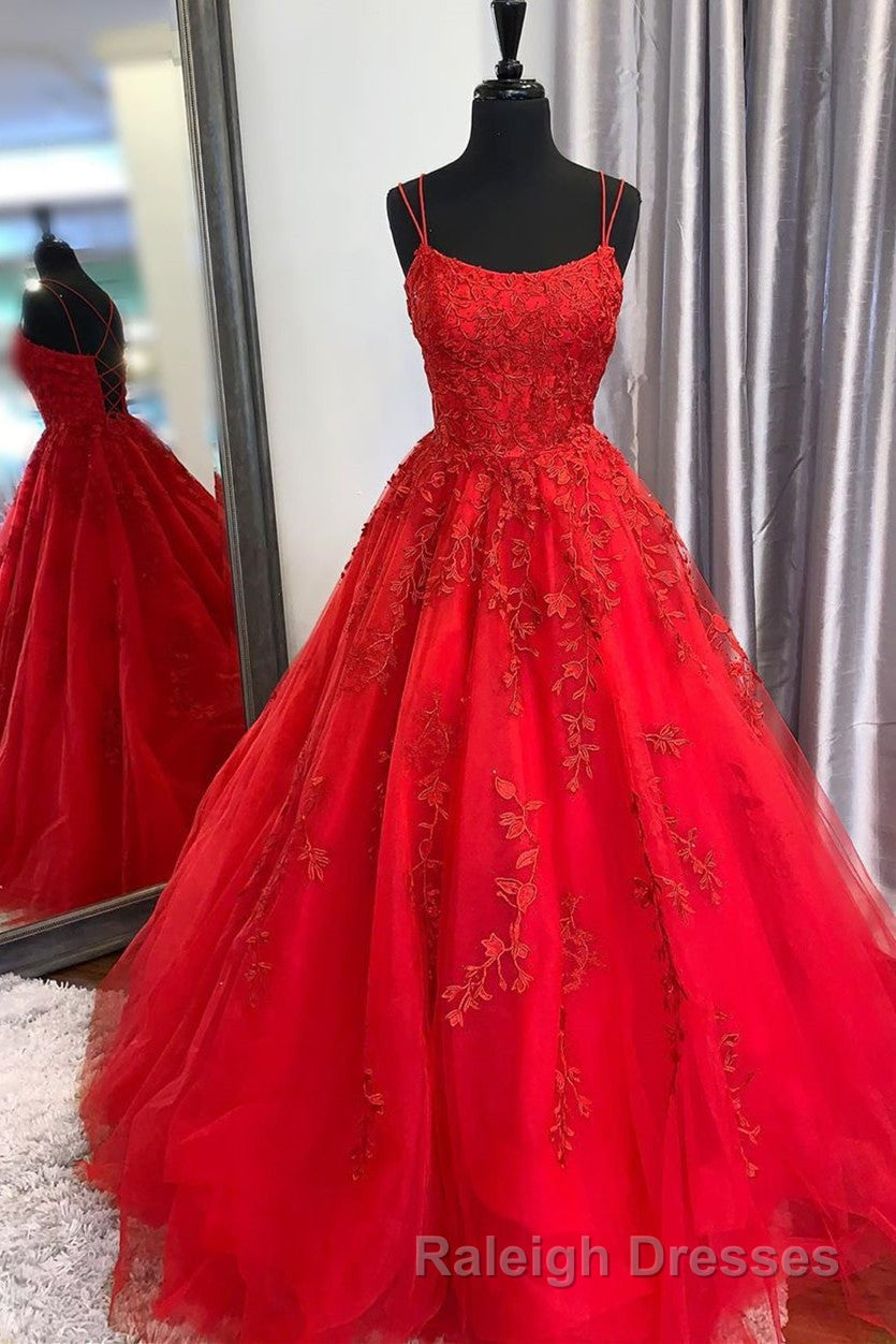 Princess Straps Prom Dresses Long with Lace Appliques Prom Gowns Secondary image