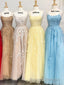 Princess Straps Long Prom Dress with Lace Appliques,Evening Gowns