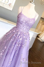 Princess Straps Prom Dresses Long with Lace Appliques Prom Gowns
