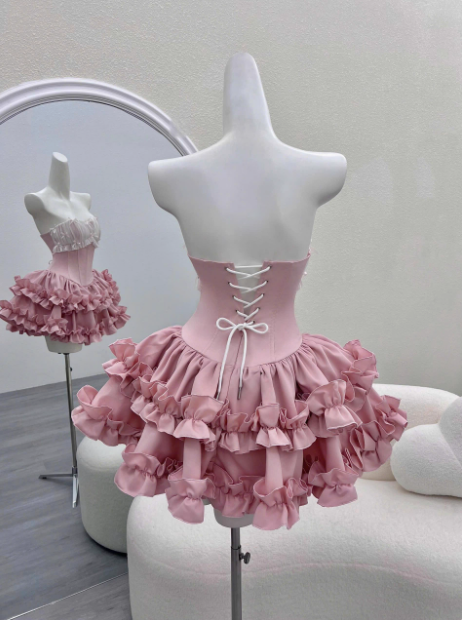 Princess Tube Top Fishbone Waist Ruffled Puffy Birthday Skirt Homecoming Dress