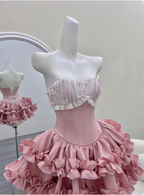 Princess Tube Top Fishbone Waist Ruffled Puffy Birthday Skirt Homecoming Dress