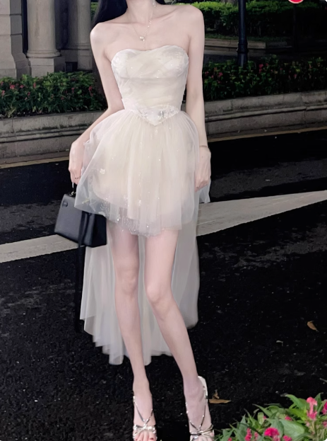 Princess Tube Top One Shoulder Tulle Train 17Th Birthday Homecoming Dress Main image