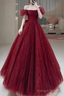 Princess Tulle Burgundy Long Prom Dresses
