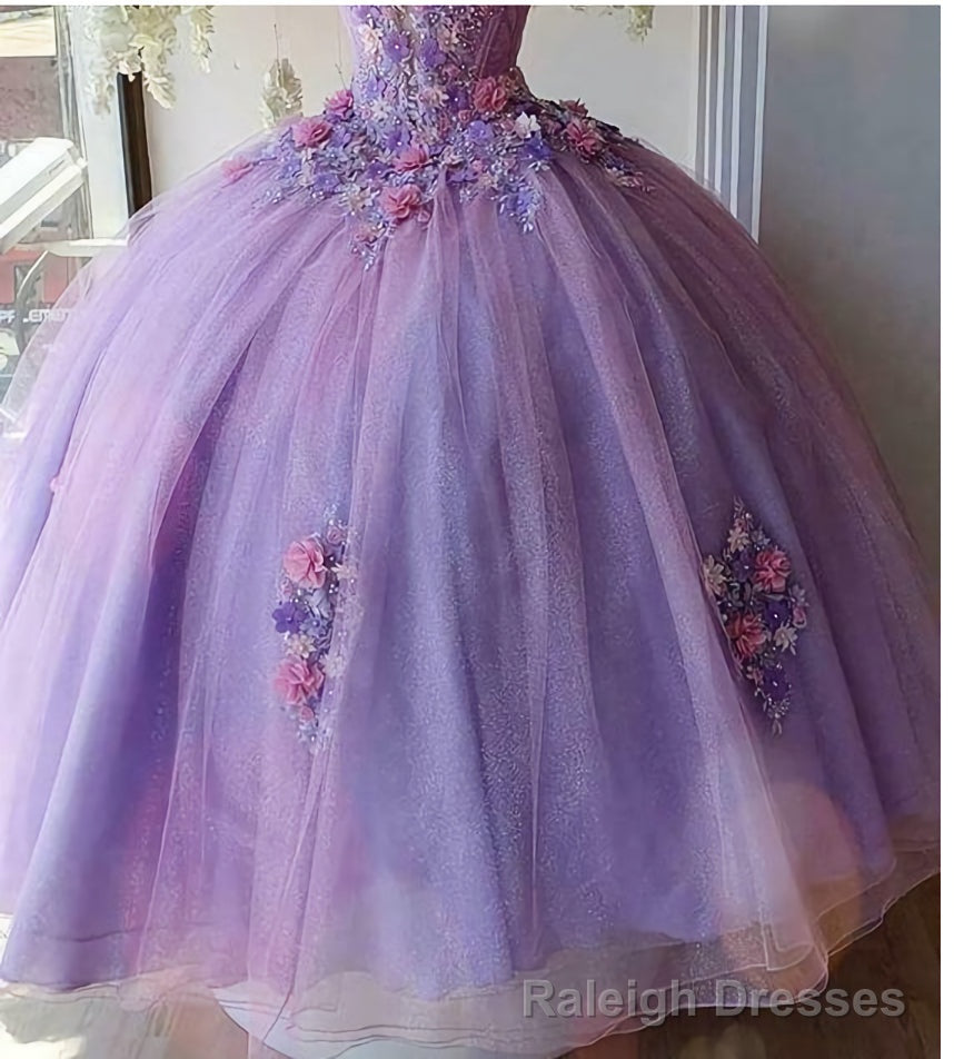 Princess Tulle Long Prom Dress with Flower,Ball Gowns Quinceanera Dresses Secondary image