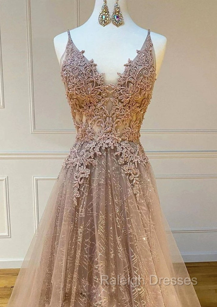 Princess V Neck Sweep Train Lace Tulle Yarn Prom Dress With Glitter Secondary image