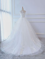 Princess Wedding Dresses Ball Gowns Lace Flowers Applique Sleeveless Bridal Gowns With Train