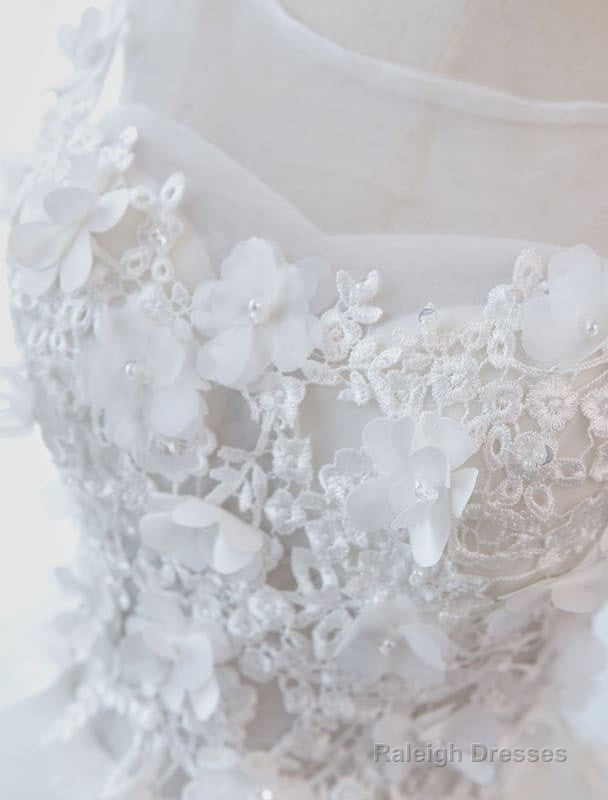 Princess Wedding Dress Ball Gown Lace Flowers Applique Sleeveless Bridal Gown With Train