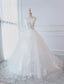 Princess Wedding Dress Ball Gown Lace Flowers Applique Sleeveless Bridal Gown With Train